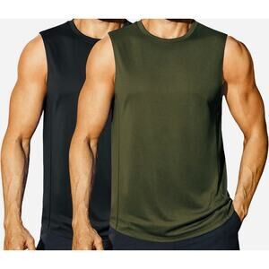 NEW! Men’s 2-Pack Sleeveless Workout Tank Muscle Shirts - Black, Army Green Sz M